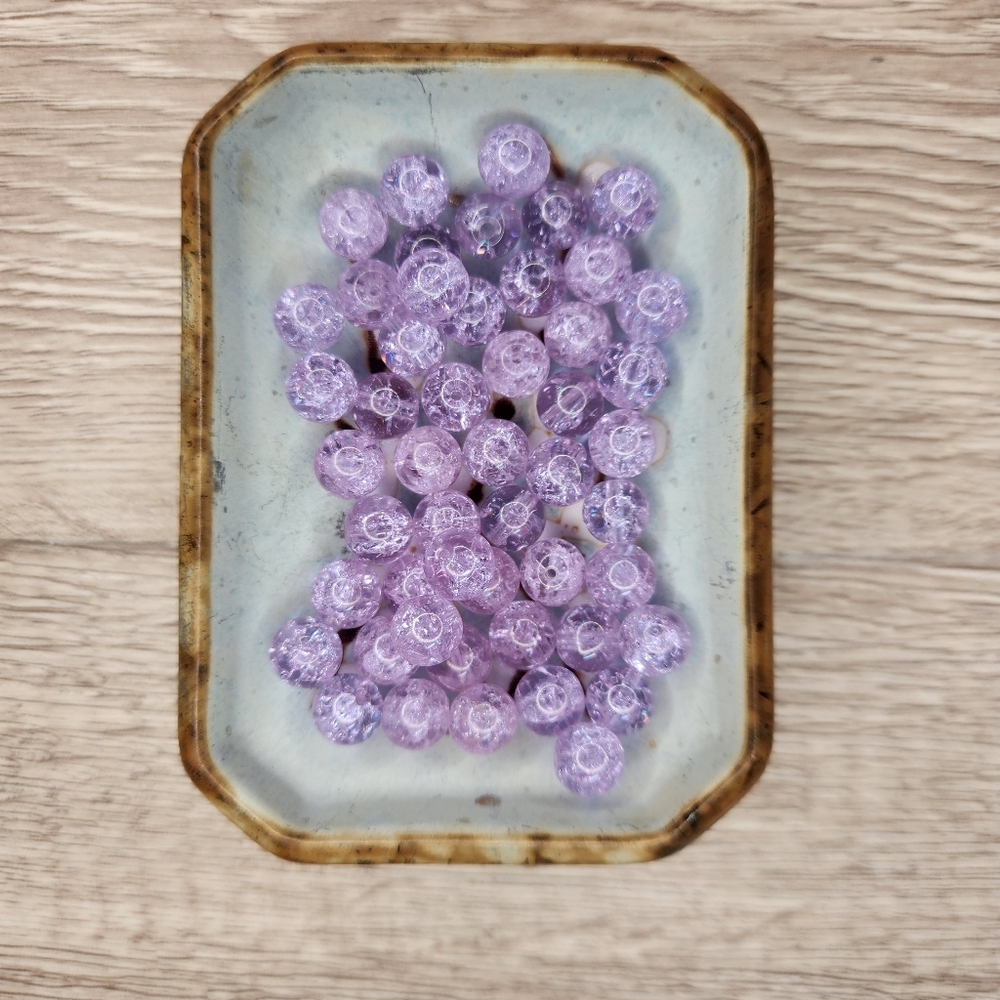 8mm Crackle Glass Beads 50 Count Purple #107